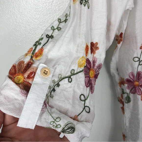 Anthropologie Kindred Button Front Embroidered Peasant Boho Cottage Blouse XL - Picture 6 of 7